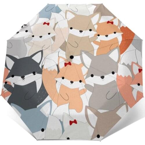 Wind Resistant Folding Automatic Umbrella Women Auto Cute Cartoon Dog And Fox Wolf Windproof Umbrellas Rain For Men Parasol