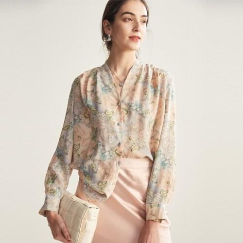 High Quality Womens Shirt 100% Silk Top Female Korean Blouse Women Elegant Long Sleeve Spring Autumn 2021 Ropa Mujer Pph3655