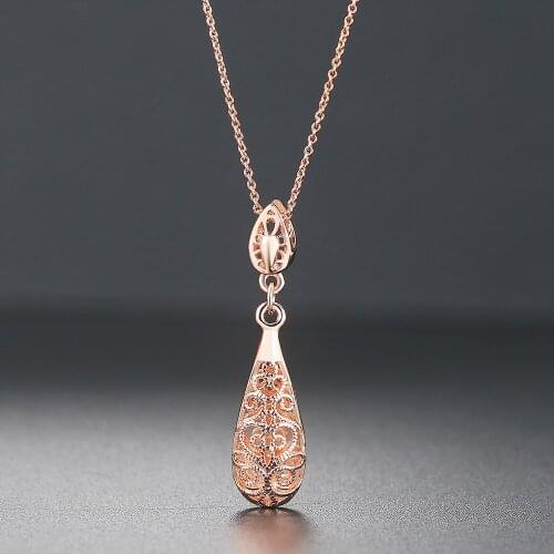 Top Quality Classic Hollowed-out Water Drop Rose Gold Color Pendant Necklace Jewelry Austrian Crystal ZYN583 ZYN584