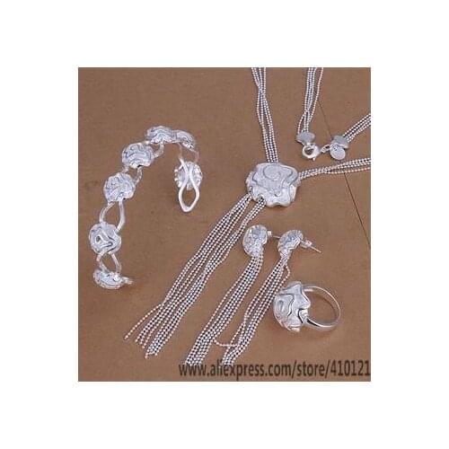 S273 Hot Sale High Quality Anniversary Jewelry Sets, Jewelry Elegant Charms Fashion Rose Ring Drop Earrings Bangle Necklace