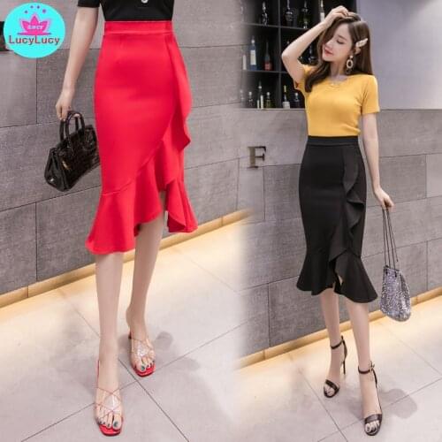 2021 summer fashion sexy womens new bag hip skirt stretch Slim mid-length skirt fishtail skirt Empire Trumpet / Mermaid