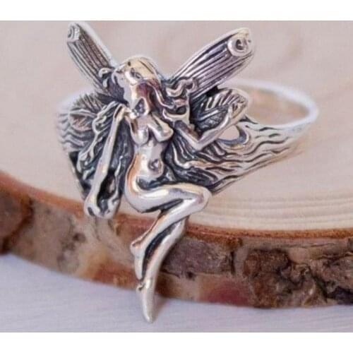 Goth Angel Wing Rings for Women Gothic Lesbian Angel Fairy Grunge Accessories Metal Fashion Punk Charms Rings Jewelry 90s Gifts