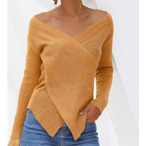New Women Deep V-Neck Block Sweater Knitwear Long Sleeve Pullover Casual Tops Features: Which is beautiful and cute that make