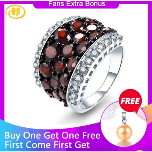 HUTANG Garnet Ring Natural Topaz Solid 925 Sterling Silver Engagement Rings Red Gemstone Fine Elegant Jewelry for Women