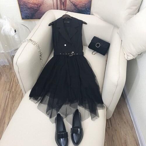 2020 Summer dress patchwork lace belt sleeveless women blazer dreses