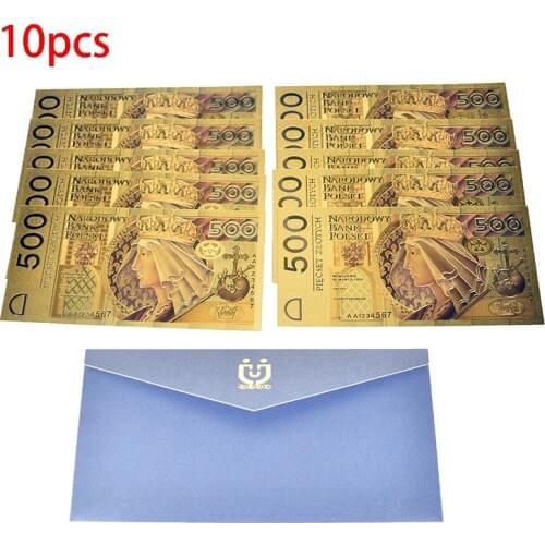 10pcs 24K gold Foil Bill Banknote Poland Currency designed colored 500 PLN for Bank souvenir gift