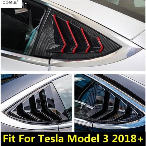 2PCS Car Accessories Rear Window Louvers Shutters Blinds Cover Trim For Tesla Model 3 2018 - 2021 Plastic Carbon Fiber Exterior