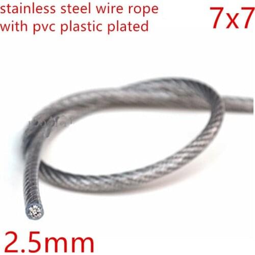 20M/Roll 2.5mm 7*7 304 Stainless Steel Wire Rope Overall Dia. 2.5MM PVC Plastic Coated wtih 7x7 2.0MM SS304 Wire Rope Inside