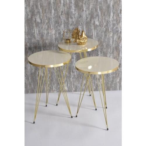 Zigon Coffee Table Gold Cream Wire modern classic gold design authentic retro coffee table coffee table 3 pcs