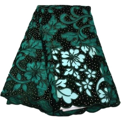 2020 Four Seasons fashion lady for dress fashionable High Quality soft Velvet Fabric multi-diamond embroidered African lace 009