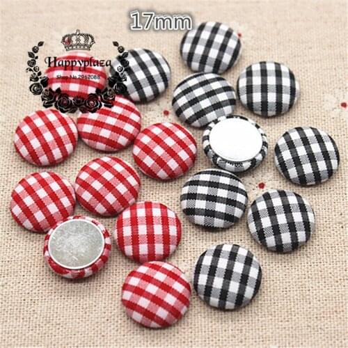 50pcs 17mm Red/Black+White Lattice Fabric Covered Round Buttons Home Garden Flatback Cabochon Crafts Scrapbooking DIY