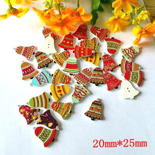 50 pcs Christmas Bell button Randomly Mixed printing Wooden Buttons for Craft Accessories Decorative Buttons