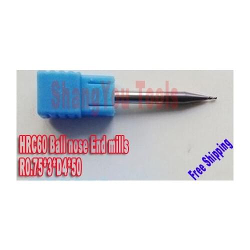 6pcs hrc60 R0.75*3*D4*50 4mm 2 Flutes Milling tools Milling cutter Ball nose End Mills CNC router bits