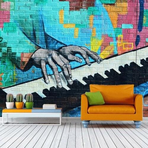 Large Playing Piano 8D Papel Mural 3d Bricks Wallpaper Mural for Rock Bar Coffee KTV Background 3d Photo Mural Wall paper