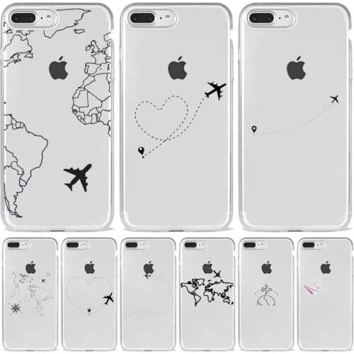 World map airplane travel world Phone Case Transparent soft For iphone 5 5s 5c se 6 6s 7 8 11 12 plus mini x xs xr pro max