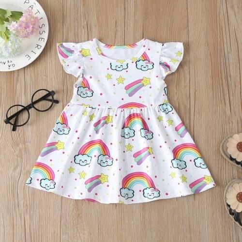 Baby Clothing Baby Girls Dresses Summer Dress Baby Girl Clothes Holiday Cotton Casual Rainbow Animal Print Princess Dresses 1-4Y