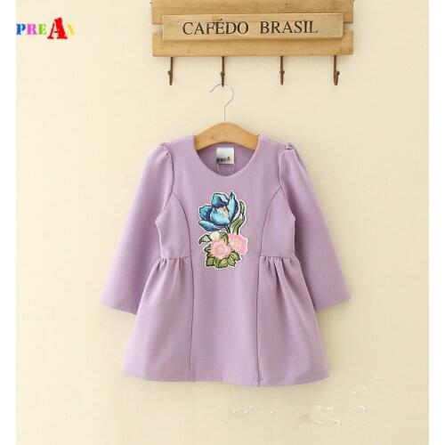 Baby Girls 100% Cotton purple Dress Autumn Winter O-neck Princess Long Sleeve A-line Evening Dress Sweet Dresses for Girls