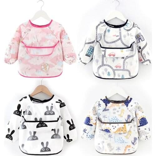 Baby Bandana Bibs Cute Colorful Cartoon Bibs Waterproof Infant Eating Children Drawing Long Sleeve Apron Baby Self Feeding Bib