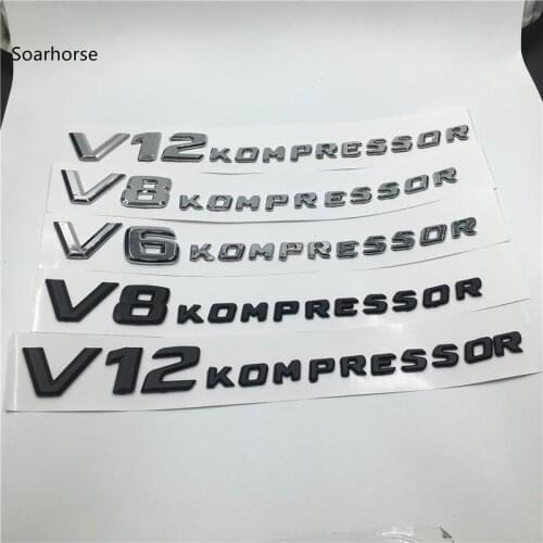For Mercedes Benz AMG V6 V8 V12 KOMPRESSOR ABS Car Trunk Rear Sides Letters Badge Emblems Sticker Black / silver