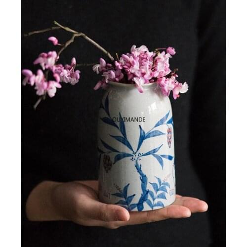 China Retro Hand-painted Ceramic Vases for Flowers Office Decor Home Decoration Accessories Porcelain Flower Vase