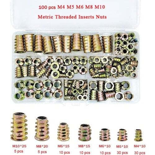100pcs Hex Drive Head Threaded Nut for wood bushing insert M4 M5 M6 M8 M10