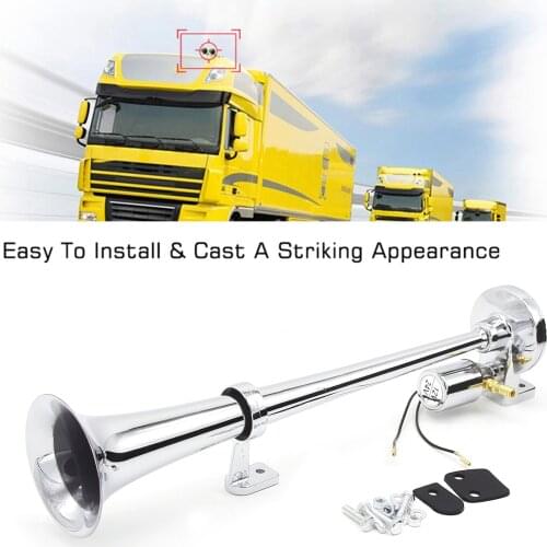 Single-tube Trumpet Electric Horn Chrome Loud Air Horn Loudspeaker Kit 150dB 12V/24V Universal for Train Truck Lorry