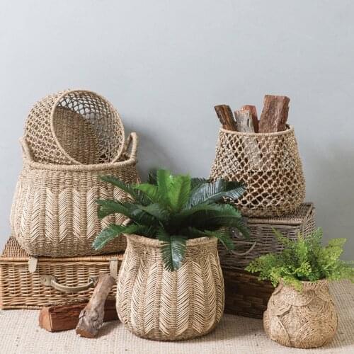 Household Woven basket Natural style aquatic weave grocery storage plant decorative fruit basket rattan basket organizer
