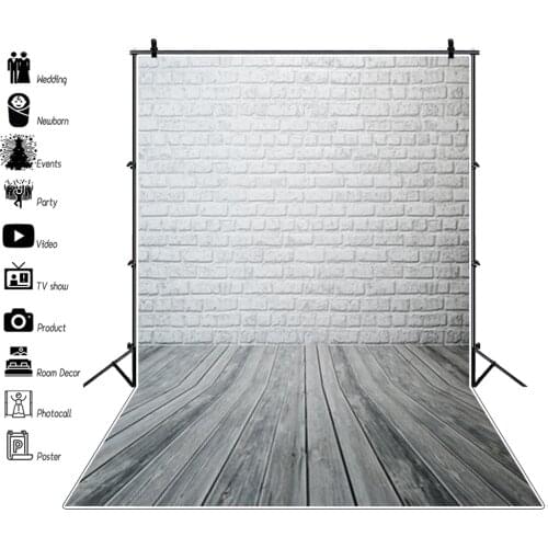 Grunge White Brick Wall Wooden Floor Photography Backgrounds Photo Backdrops Baby Pet Doll Food Portrait Photophone Photozone