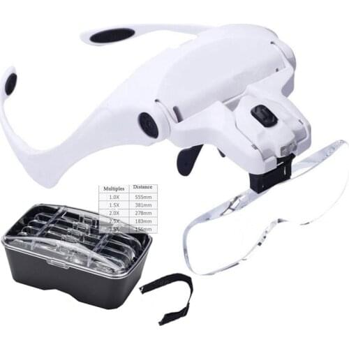 5 Lens Adjustable Headband Magnifying Glass Magnifier With LED Light lamp Magnifying Glasses For False Lashes Eyelash Extension