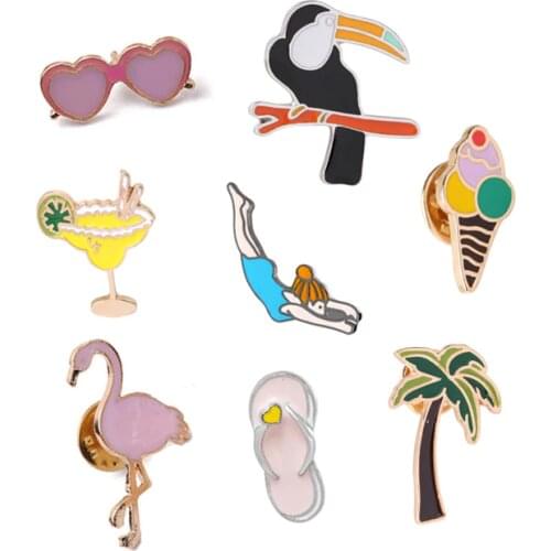 Metal Slipper Bird Ice Cream Oranges Coconut Tree Sport Girl Sunglasses Brooch Clothing Jacket Bag Badge Jewelry Gifts for Girls