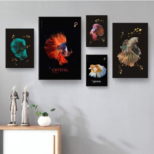 Minimalist Style Marine Animal Colorful Fish Animal Canvas Art Print Nursery Art Prints Anime Poster Modern Abstract Wall Décor