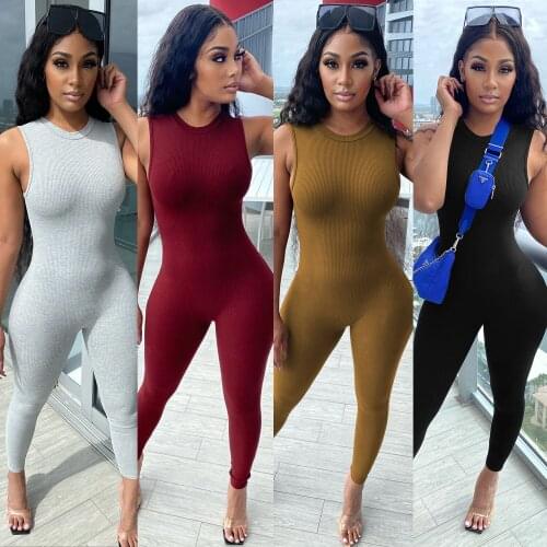 Fashionable casual womens knitted sleeveless jumpsuits for women 2020 sexy clubwear club outfits bodycon one piece sportswear