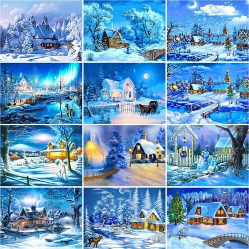 MomoArt Diamond Mosaic House Diamond Painting Landscape Cross Stitch Kits Embroidery Winter DIY Needlework Beaded Wall Decor