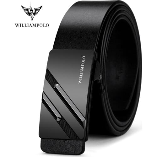 WilliamPOLO Mens Belt Luxury Male Metal Automatic Buckle Male Genuine Leather Belt Fashion Cowskin Belt High Quality