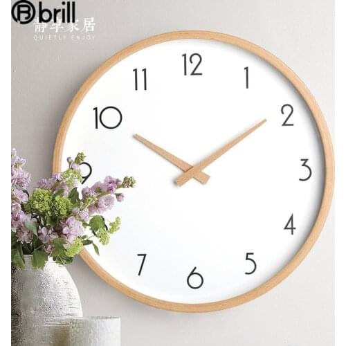 White Wall Clock Modern Design Nordic Wood Living Room Silent Clock Mechanism Bedroom Kitchen Office Brief Japanese Style Gift