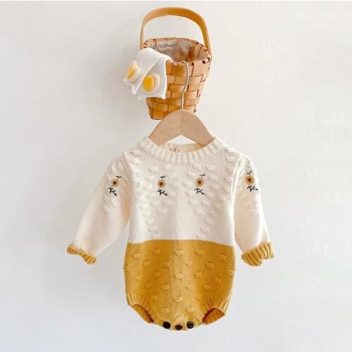 Spring New Baby Girls Sunflower Pattern Knit Romper