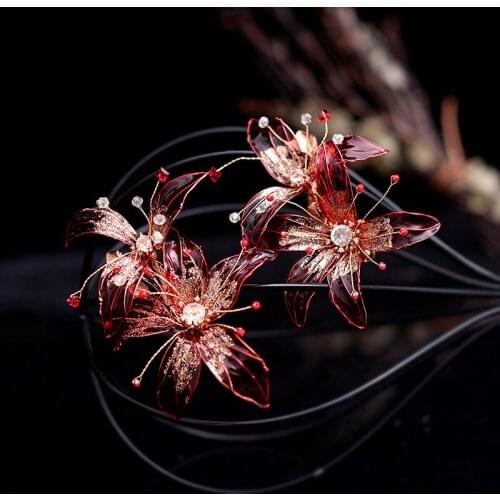 Bride Hand-Made Liquid Flower Pair of Hairclips Red Toast Dress Wedding Set Studio Makeup Accessories
