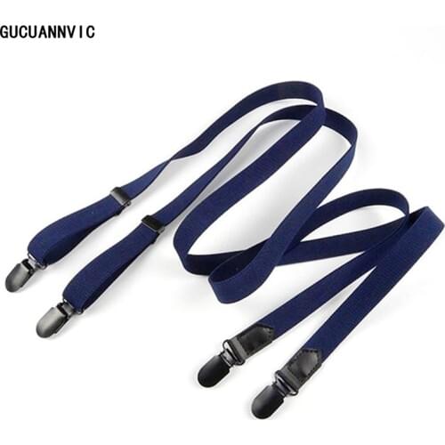 Navy Blue suspenders men and women 2.0CM mens braces female Black and white leather optional cross solid strap