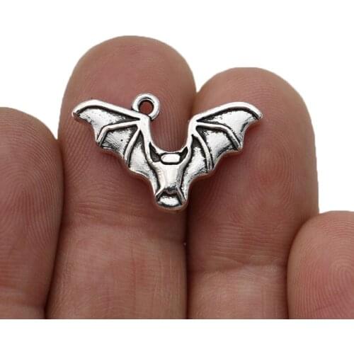 JAKONGO 10pcs Antique Silver Bat Charms Pendants for Jewelry Making Bracelet DIY Accessories 15x24mm