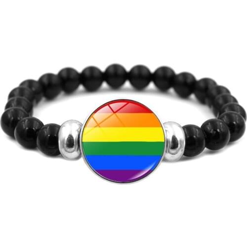 Rainbow Gay Pride Time Gem Black Beaded Bracelet Gay Lucky Bracelet Casual Party Jewelry Anniversary Christmas Gift