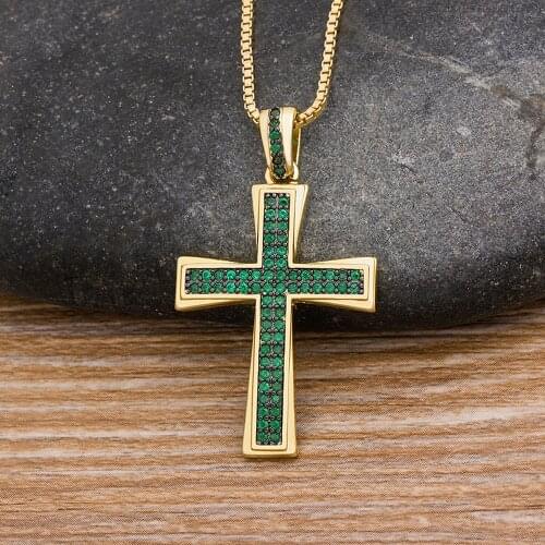 Fashion Cross Design Cubic Zirconia Choker Necklace Crystal Pendant Gold Chain Charm Necklace Copper Christian Religion Jewelry