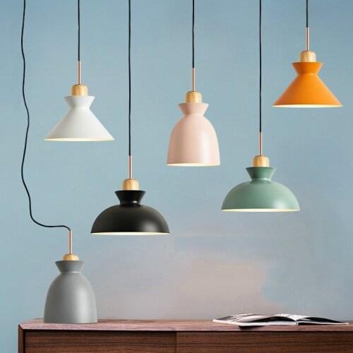 Nordic wood Pendant Lights metal fashion creative restaurant bedroom living room Minimalism design lampshade lamps E27 WJ912