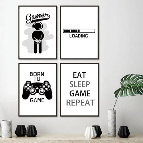 Nordic Poster HD Print Canvas Painting New Design Boys Game Black Illustration Gamer Quotes Wall Art Kids Art Picture Home Decor