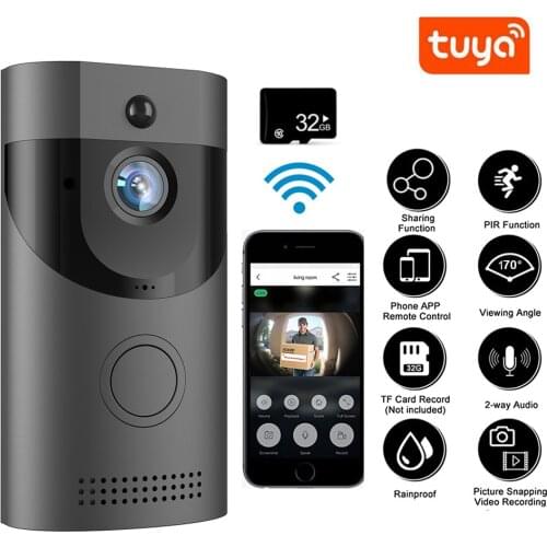 Tuya Smart Video Doorbell 1080P HD Wireless Doorbell Camera Wifi Door Peephole Viewer 170Degree Remote Intercom Security Monitor