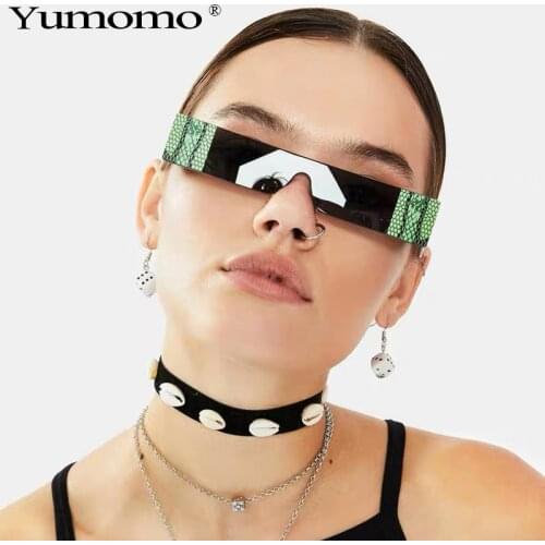 Fashion Snake tattoo Rectangle Small Sunglasses Women Luxury Brand Mirror Silver Black Clear Lens One Piece Punk Men Shades