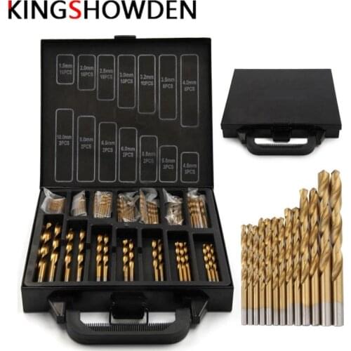 99PCS HSS Twist Drill Bits Set 1.5-10mm Iron Box packing Titanium Coated Surface 118 Degree For Drilling woodworking