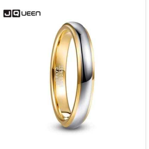 T224R 4mm Width Domed Polished Step Gold Color Plating Tungsten Steel Mens Ring Wedding Band Tungsten Carbide Ring