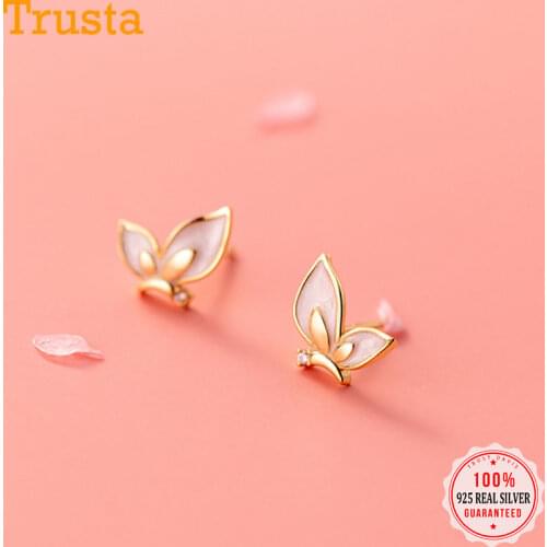 Trustdavis Real 925 Sterling Silver Fashion Sweet Insect Butterfly CZ Stud Earrings For Women Wedding Party Fine Jewelry DB1105