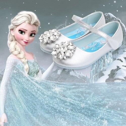 Disney Cartoon Girls Shoes Spring New Frozen 2 elsa Princess Girls Leather Casual Crystal Shoes