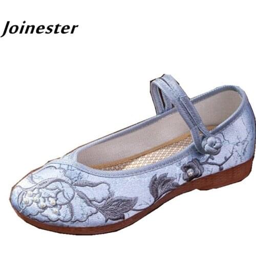 Embroidered Mary Jane Shoes for Women Vintage Round Toe Loafers Female Dance Shoes Retro Cheongsam Pumps Женские туфли
